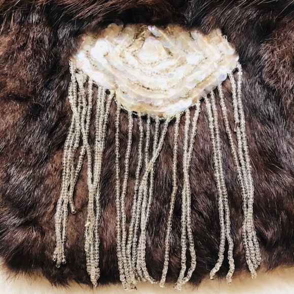 Vintage fur Purse Sequins Beading Fringe bag clutc - Picture 3 of 5